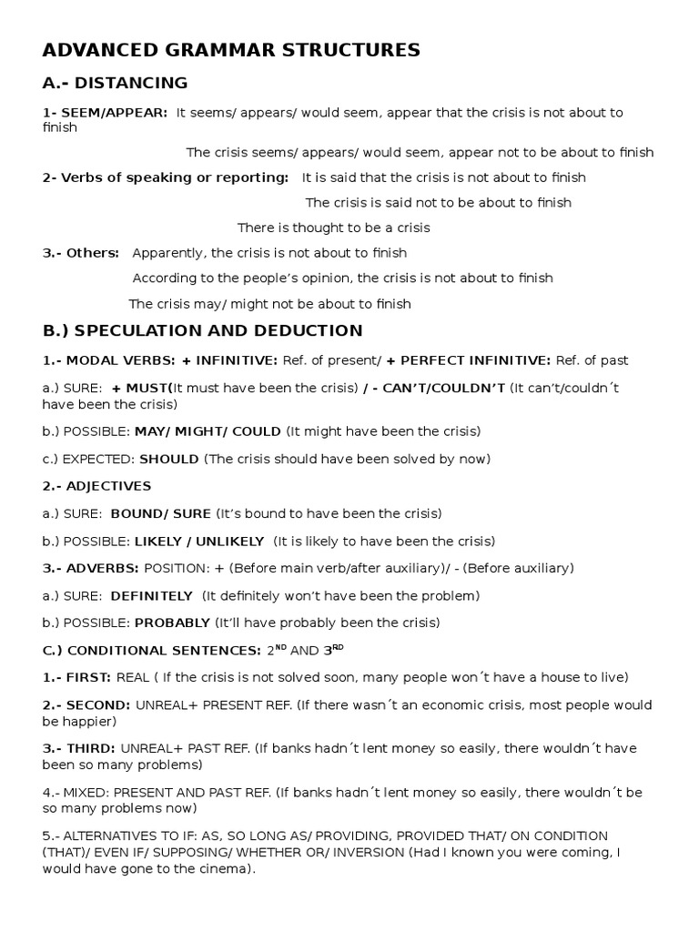Advanced Grammar Structures PDF Verb Ellipsis