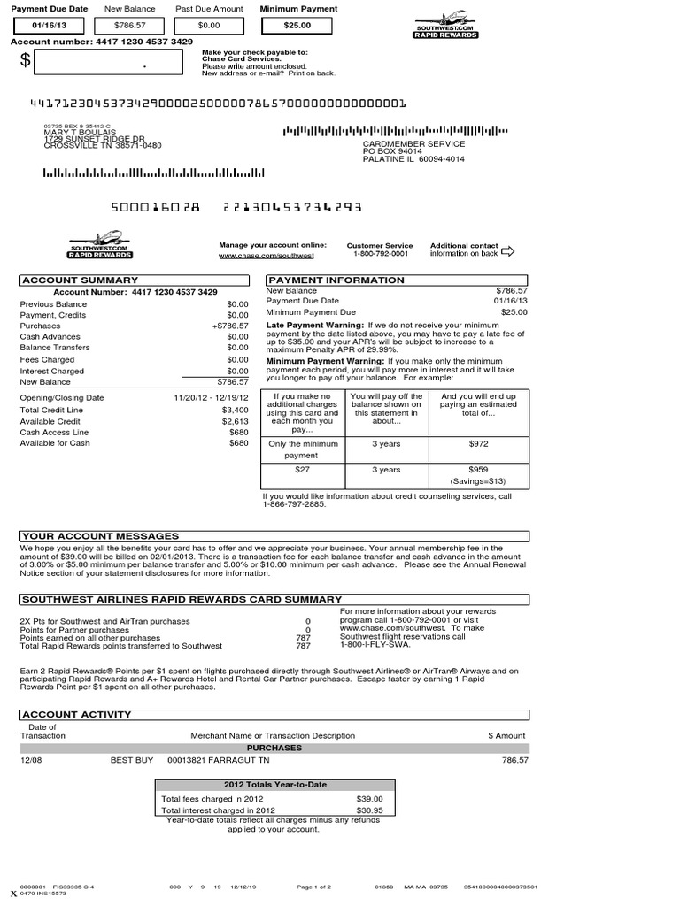 Southwest Airlines Card Account Summary | PDF | Annual Percentage Rate ...