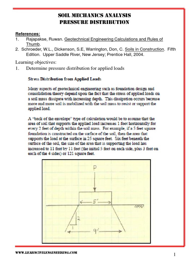 Soil Mechanics Analysis Pressure Distribution: Learning Objectives: 1 ...