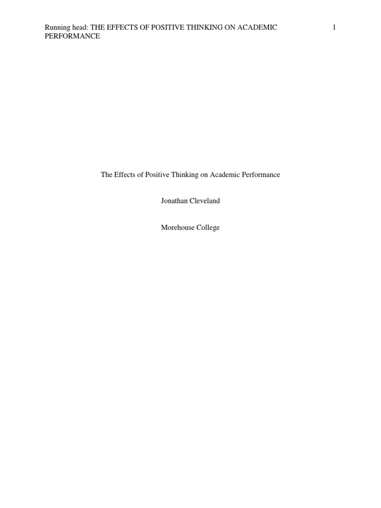 Positive Thinking and Academic Success | PDF | Optimism | Applied ...