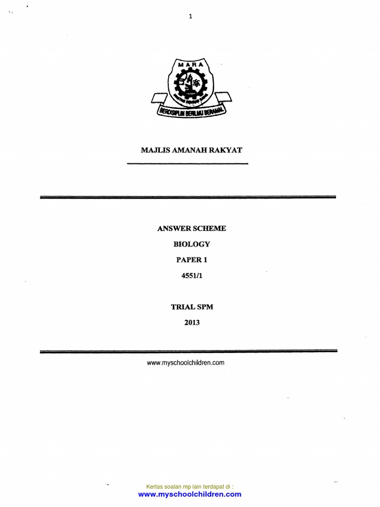Skema Biology Paper 123 Trial Spm 2013 Mrsm Del Jsu Pdf Phagocyte Fertilisation