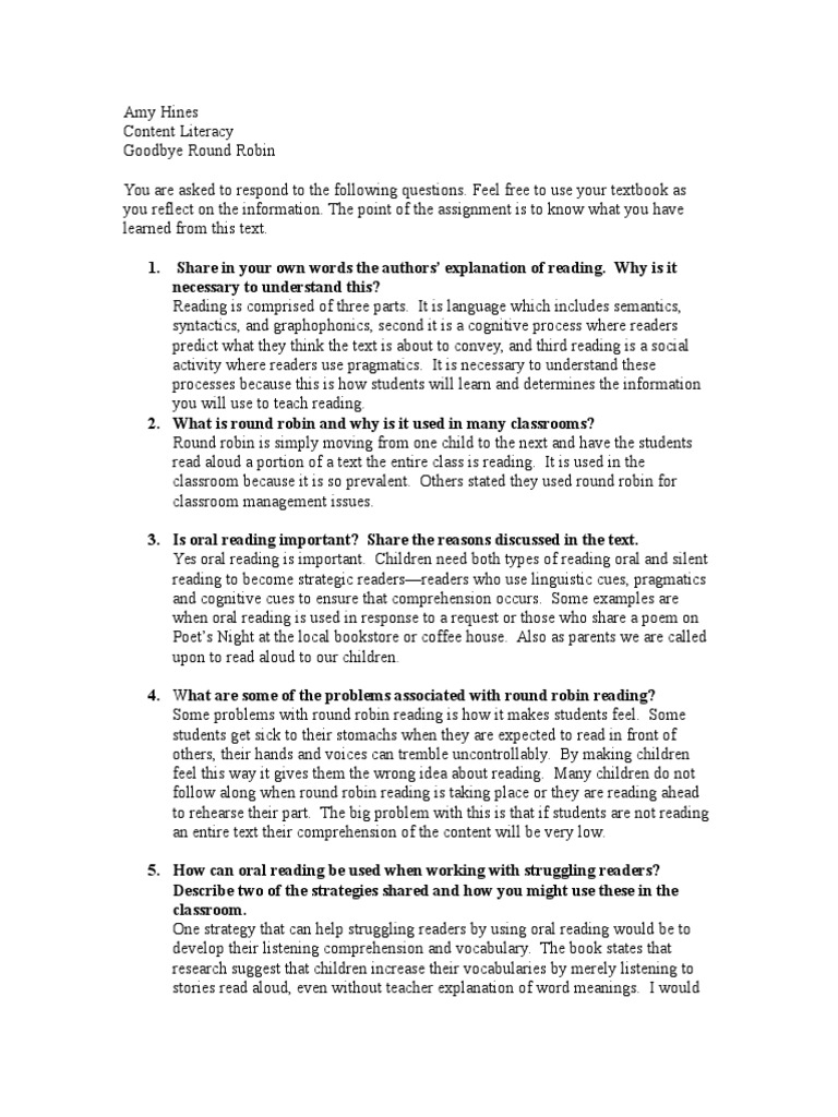 Rethinking Round Robin Reading | PDF | Reading Comprehension | Reading ...