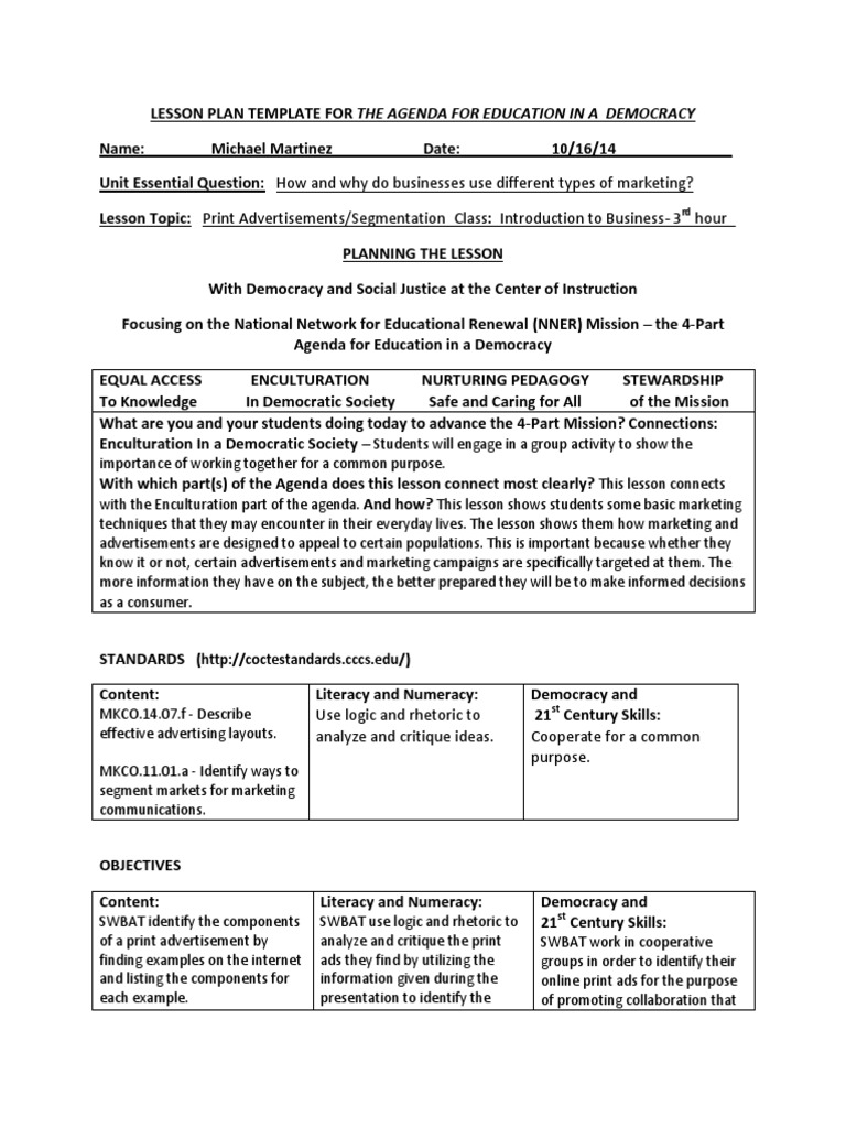 Lesson Plan: Marketing & Democracy | PDF | Advertising | Marketing