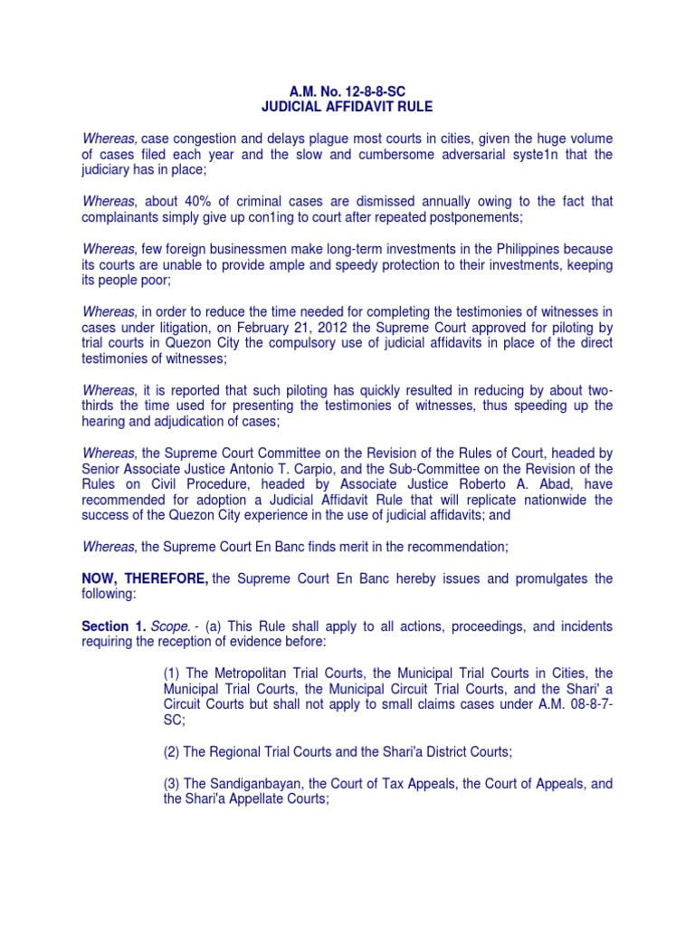 Judicial Affidavit Rule Witness Affidavit