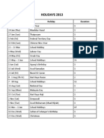 Holidays 2013: Date Holiday Duration