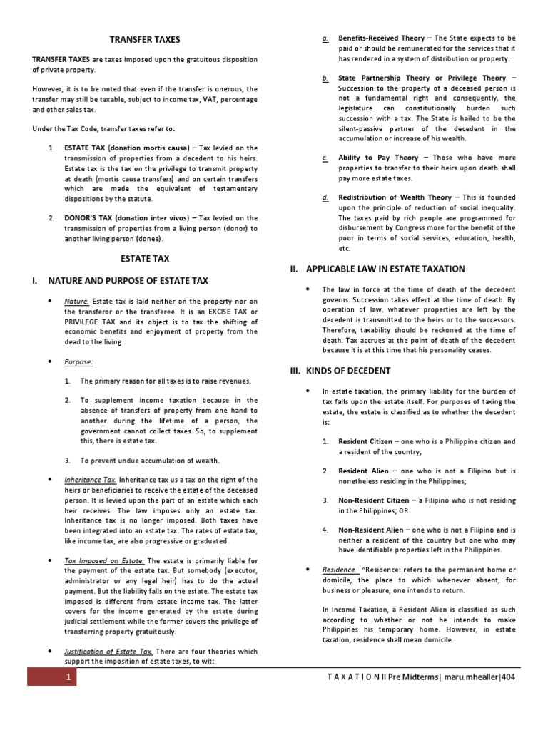 Understanding Transfer Taxes and Estate Tax | PDF | Estate Tax In The ...