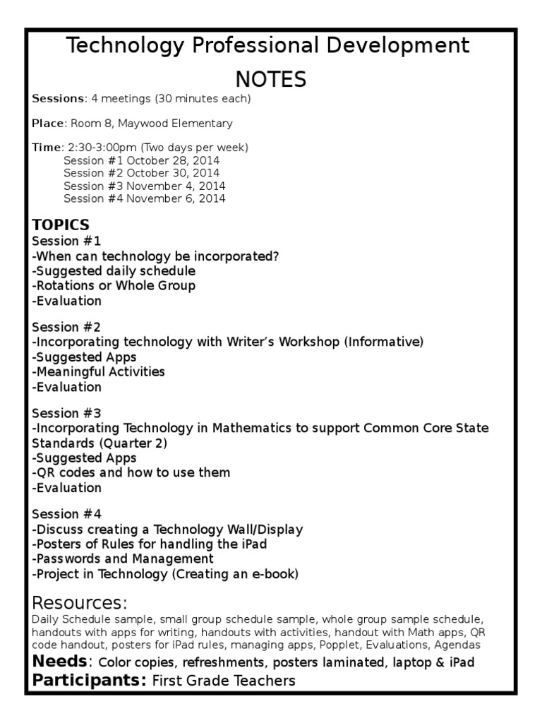 Tech PD for 1st Grade Teachers | PDF