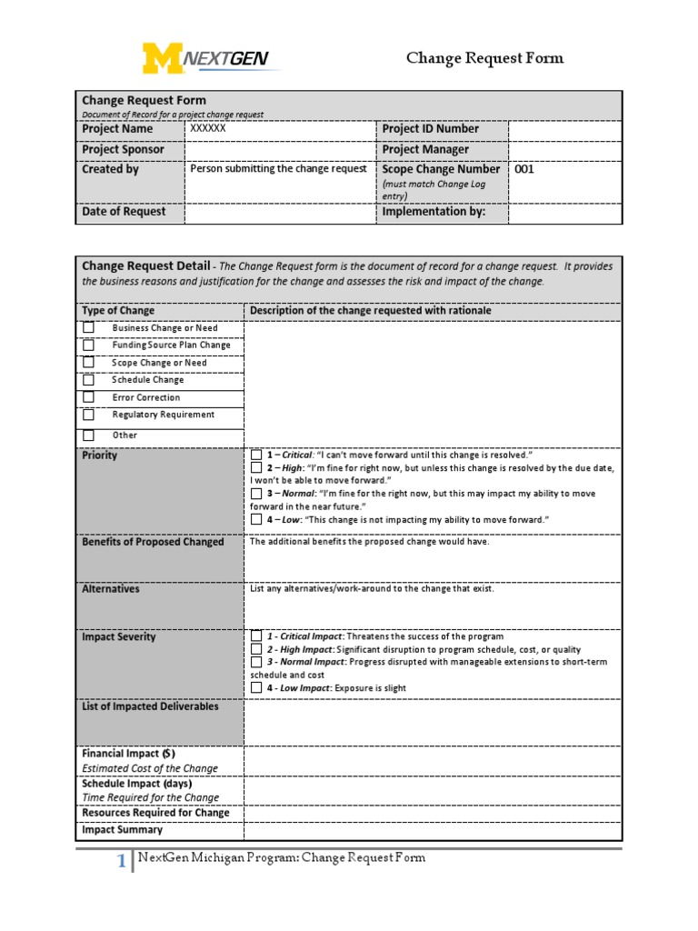 Change Request Form | PDF | Finance & Money Management