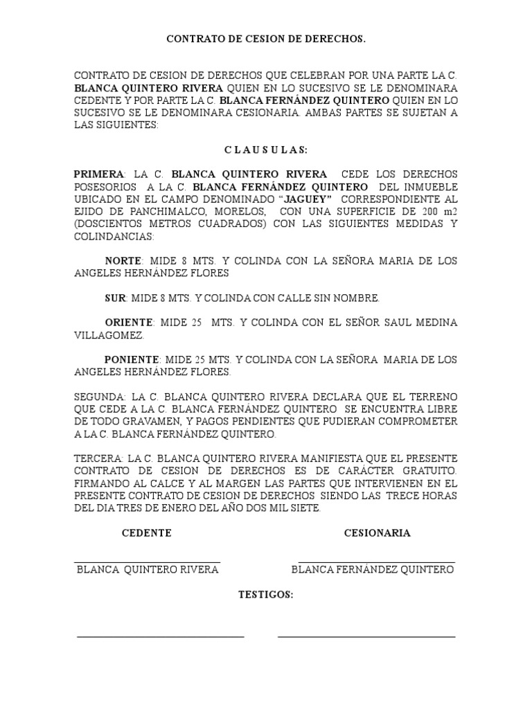 Contrato de Cesion de Derechos