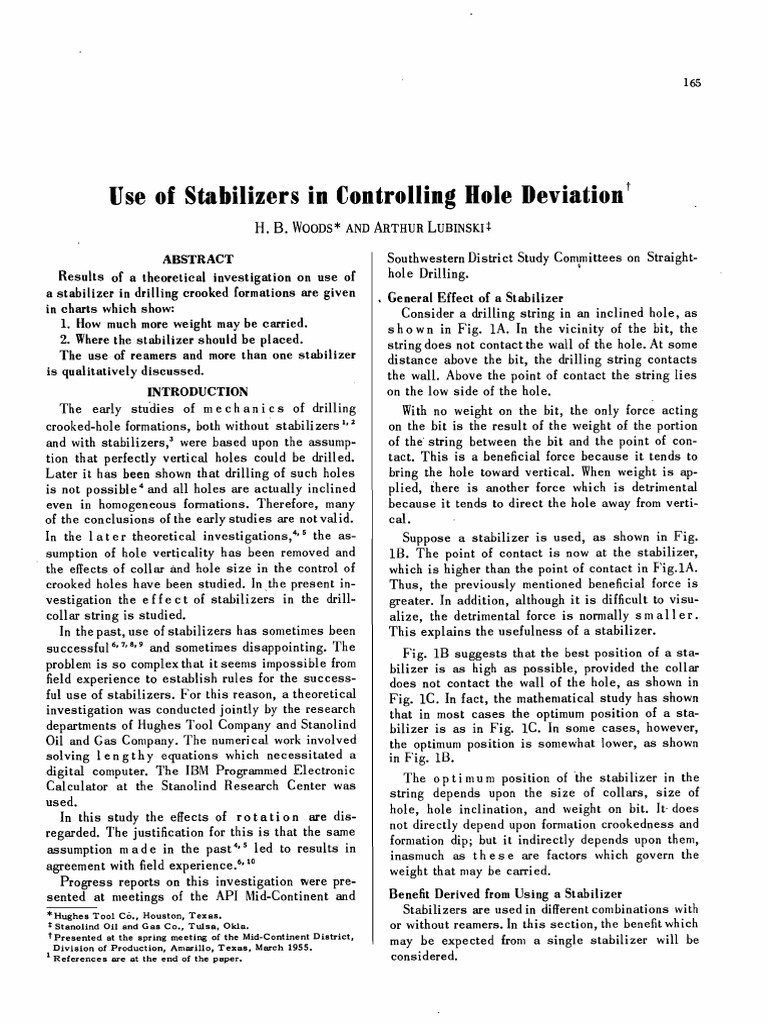 API-55-165 Use of Stabilizers in Controlling Hole Deviation | PDF ...