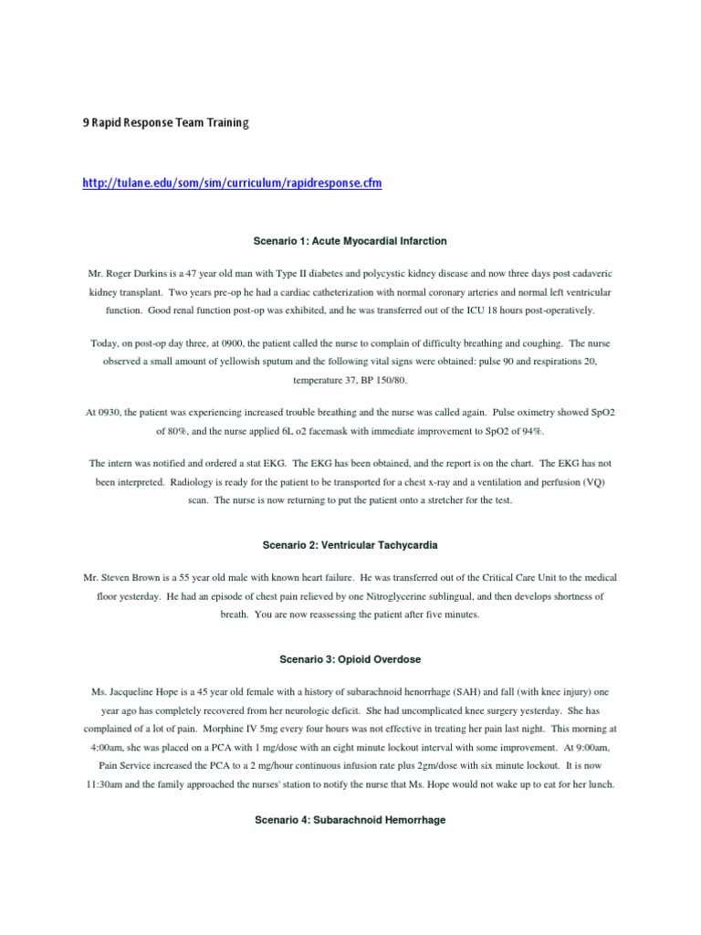 Rapid Response Team Training Scenarios | PDF