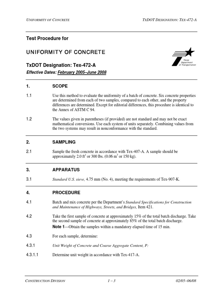 Uniformity Test of Concrete
