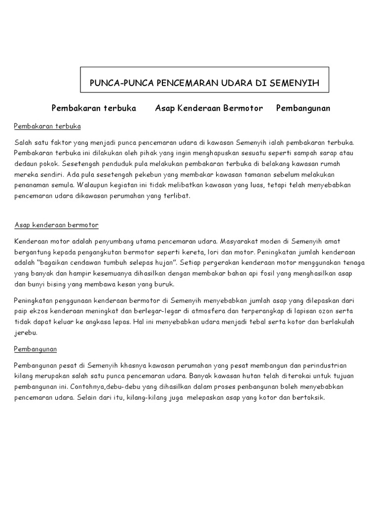 Punca Punca Pencemaran Udara Pdf