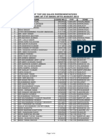 List of Top 200 Sales Representatives On Volume of Fyp Basis Upto August 2013