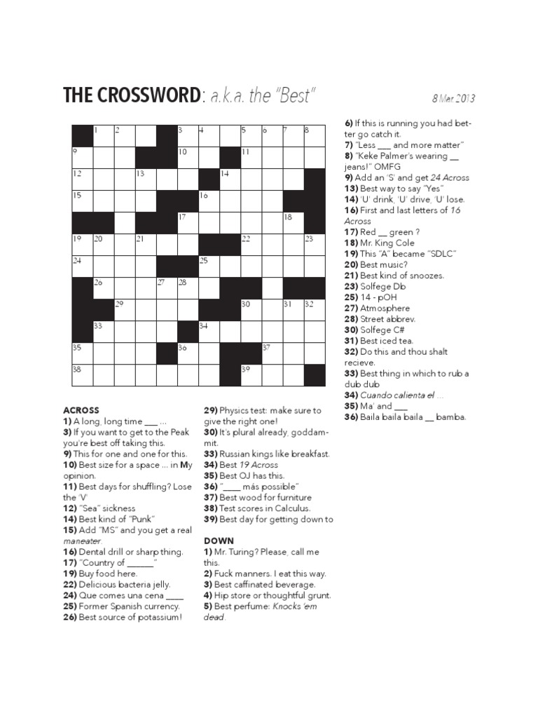 Best Crossword Clues and Answers | PDF