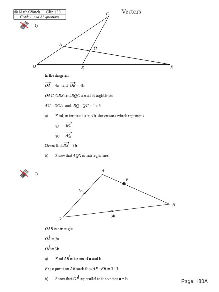 Vectors Worksheet A Astar Clip 180 Elementary Mathematics Euclid