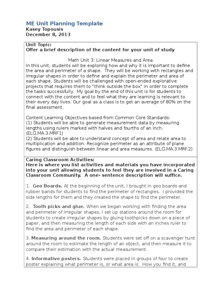 Final Me Unit Planning Template | PDF | Educational Assessment | Vocabulary