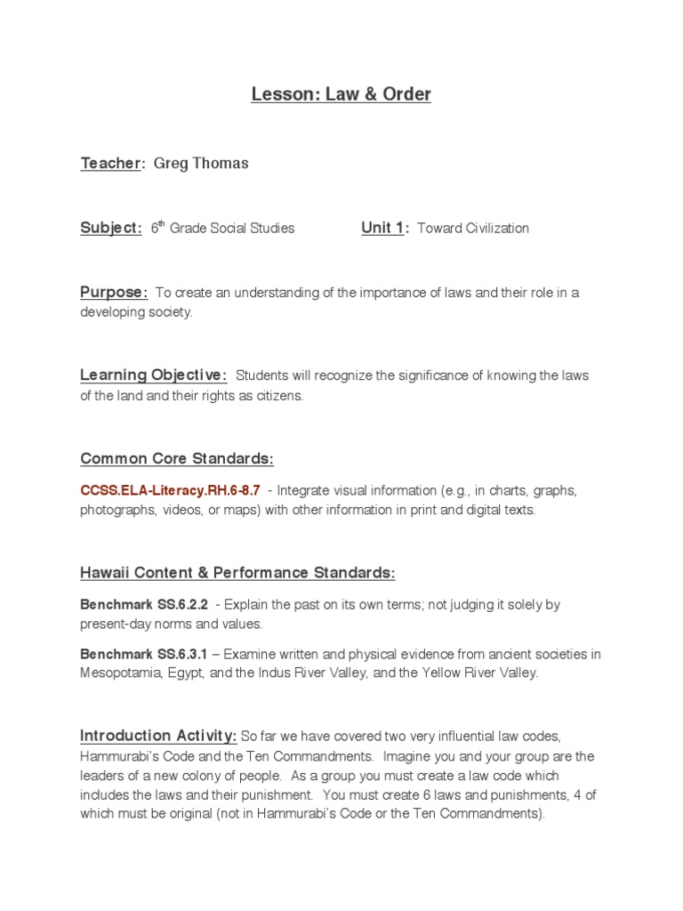 Law Order Lesson Plan 6th Grade | PDF | Special Education | Learning