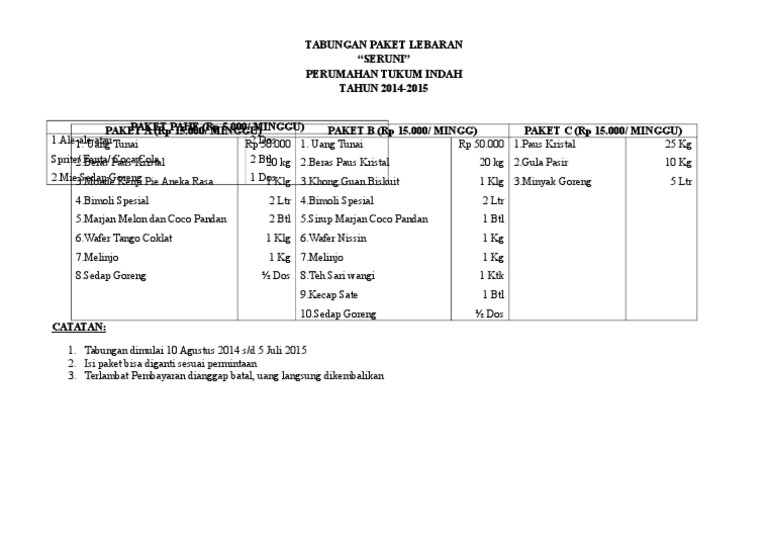 Tabungan Paket Lebaran Pdf