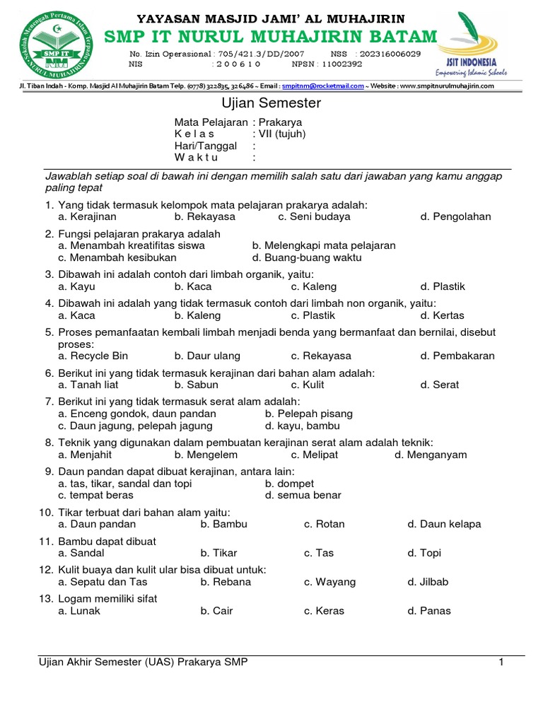 Soal Ujian Semester Ganjil TP. 20142015 Mata Pelajaran