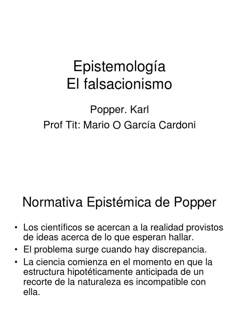 El Falsacionismo Karl Popper Karl Popper Ciencia