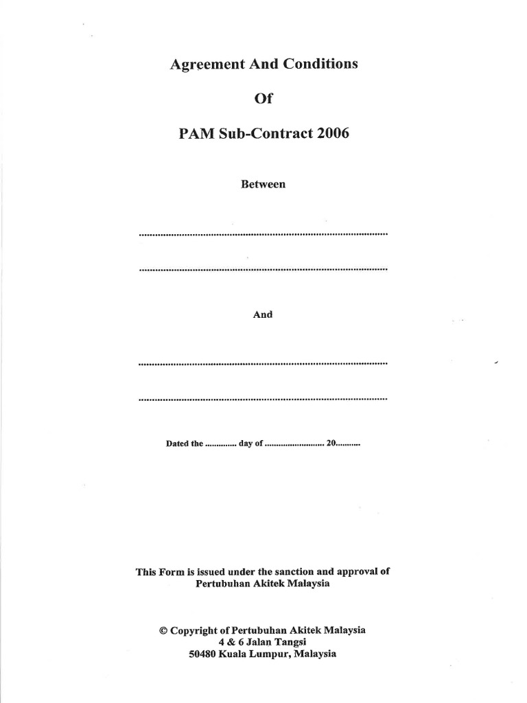 Agreement Conditions Of Pam Sub Contract 2006 Pdf
