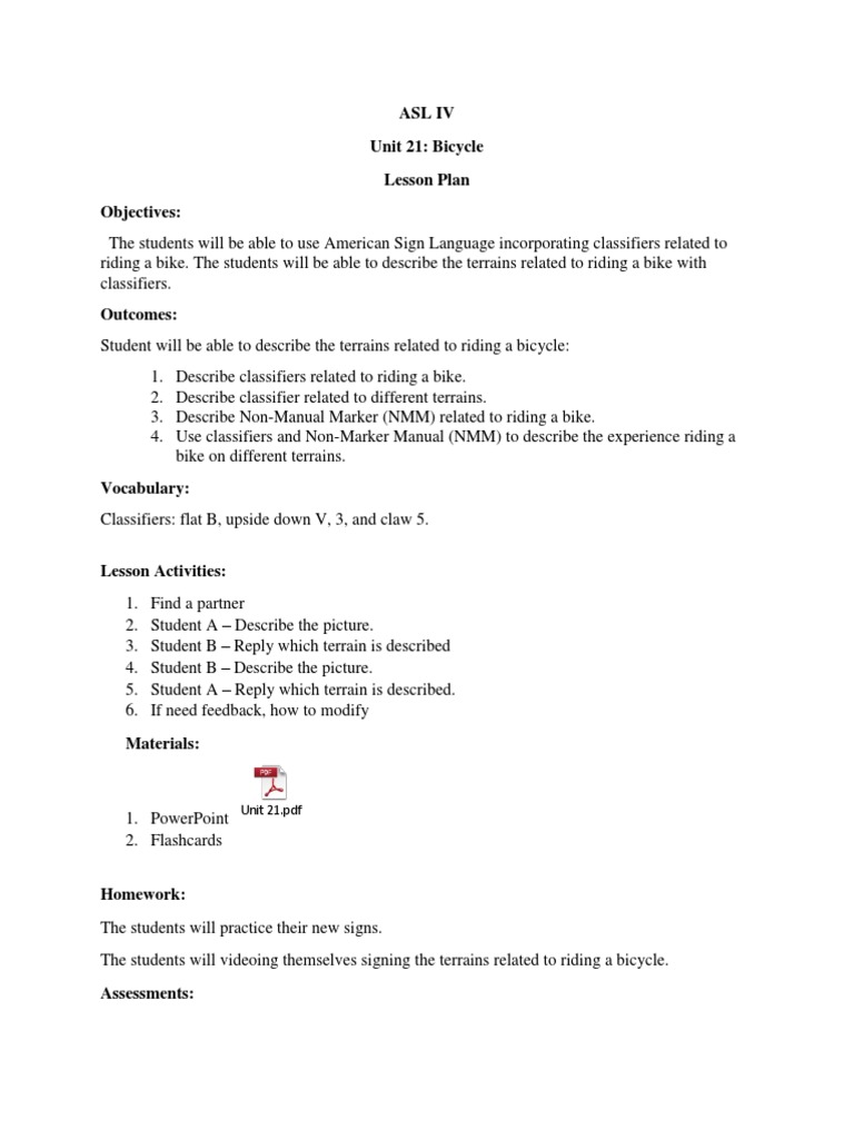 Mock Lesson Plan PDF Sign Language Lesson Plan