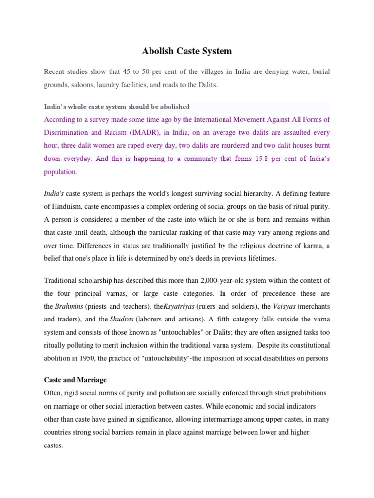 Abolishing the Caste System in India | PDF | Dalit | Caste