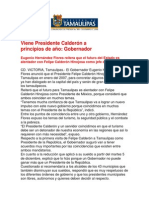 com0989 071206 Viene Presidente Calderón a principios de año