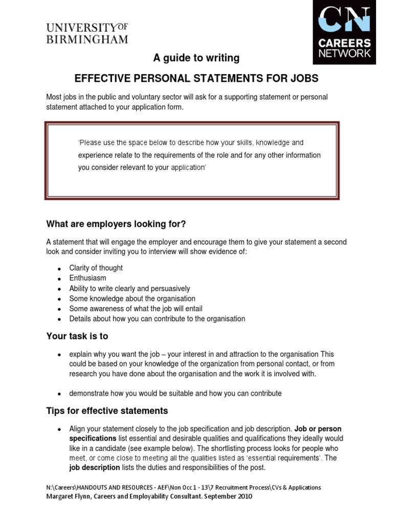 Appforms Writing Supporting Statements PDF | PDF | Résumé | Employment