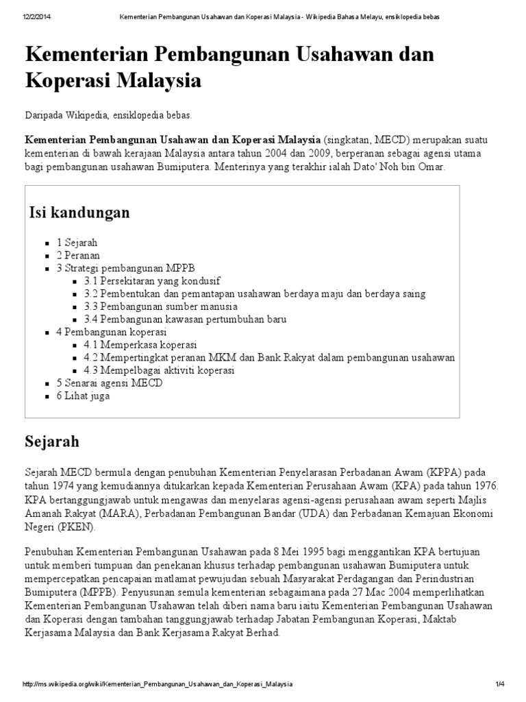Kementerian Pembangunan Usahawan Dan Koperasi Malaysia Wikipedia Bahasa Melayu Ensiklopedia Bebas Pdf
