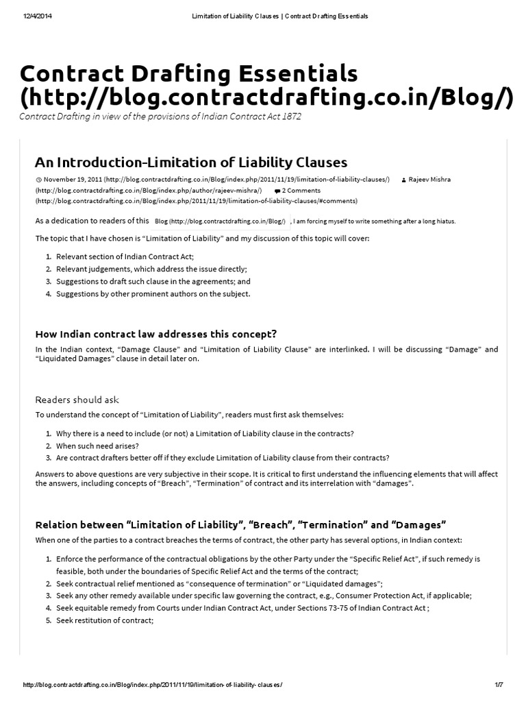 Understanding Limitation of Liability Clauses | PDF | Breach Of ...