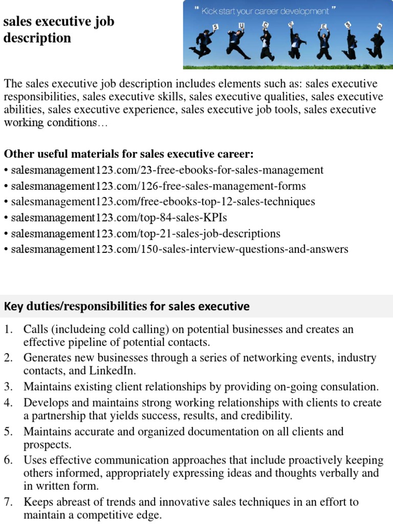 Roles and responsibilities of sales executive in finance