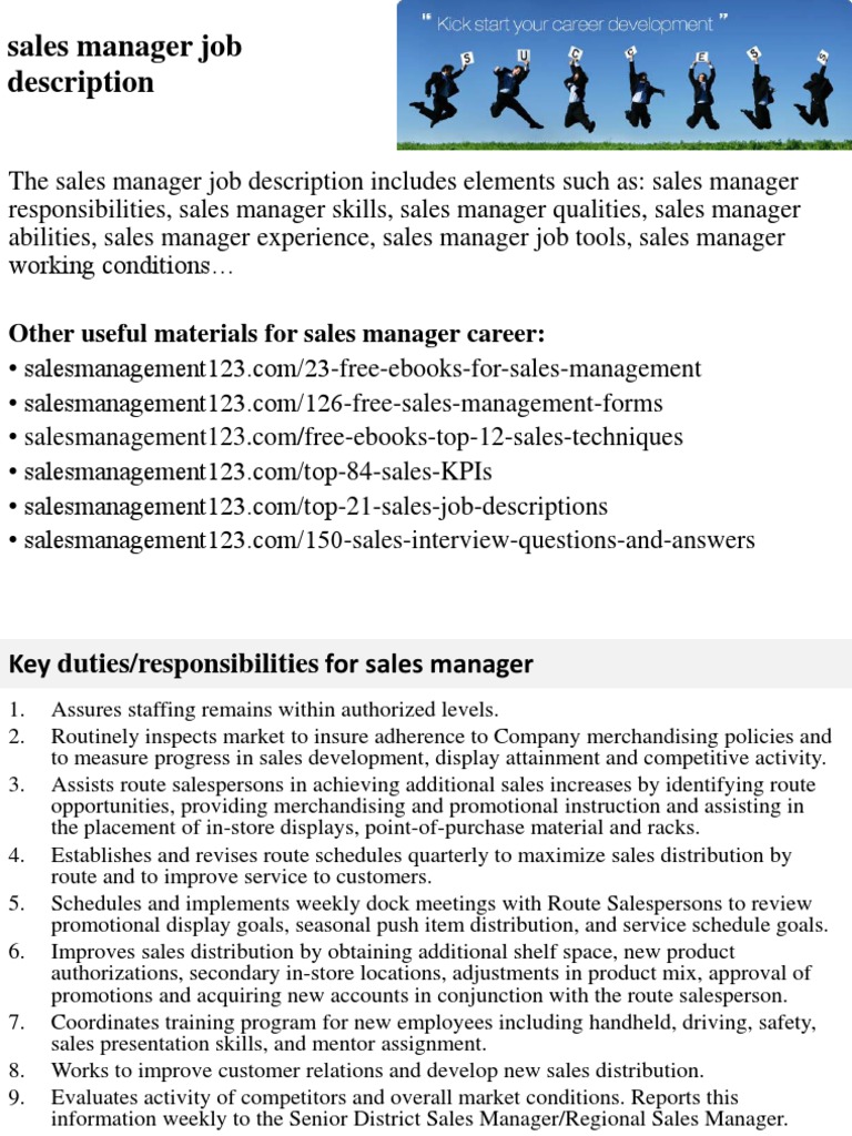Sales Manager Job Description | Pdf | Sales | Performance Appraisal