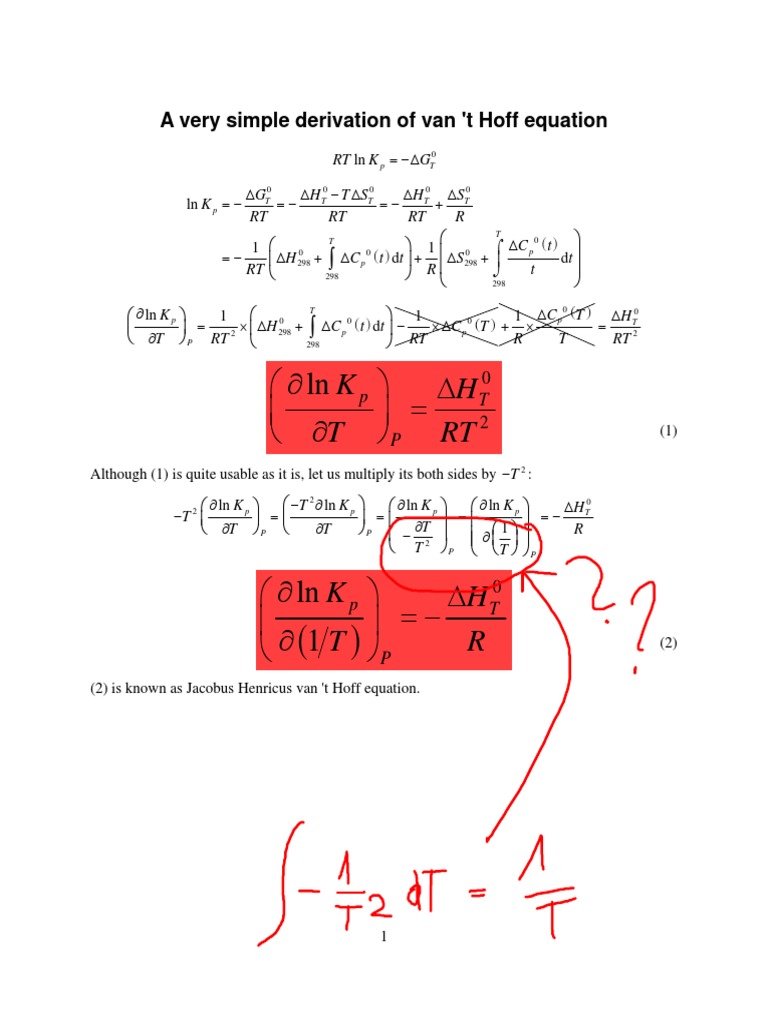 A Very Simple Derivation Of Van T Hoff Equation Pdf