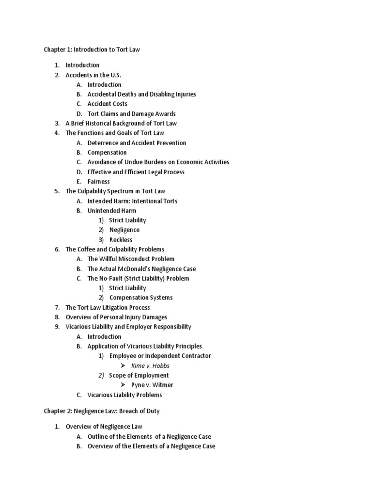 Torts Outline PDF Negligence Proximate Cause