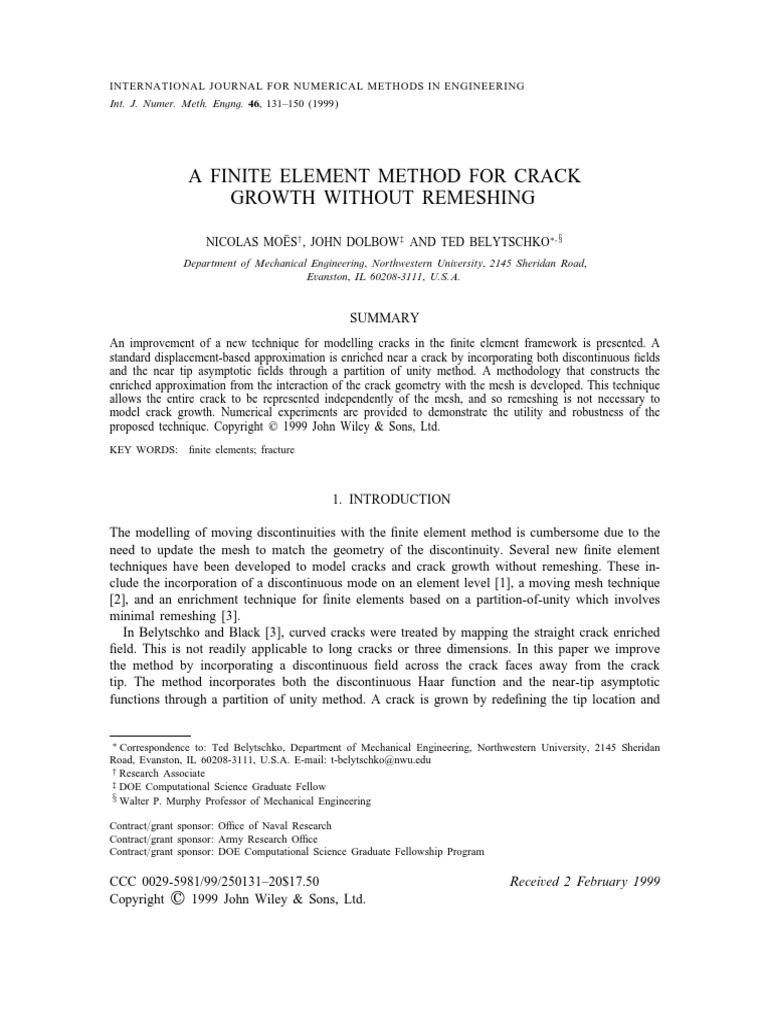 A Finite Element Method For Crack Growth Without Remeshing | PDF ...