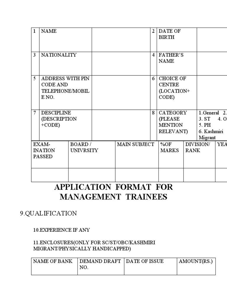 Application Format For Management Trainees | PDF