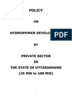 Policy on Hydropower Development by Private Sector in the State of Uttarakhand (25 MW to 100 MW)