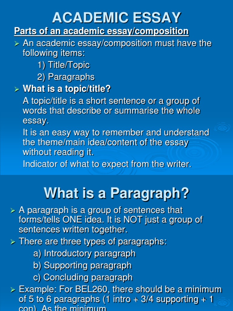 Parts of an academic essay/composition | Essays | Paragraph