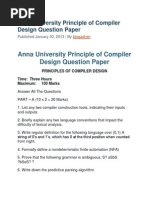 Anna University Principle of Compiler Design Question Paper