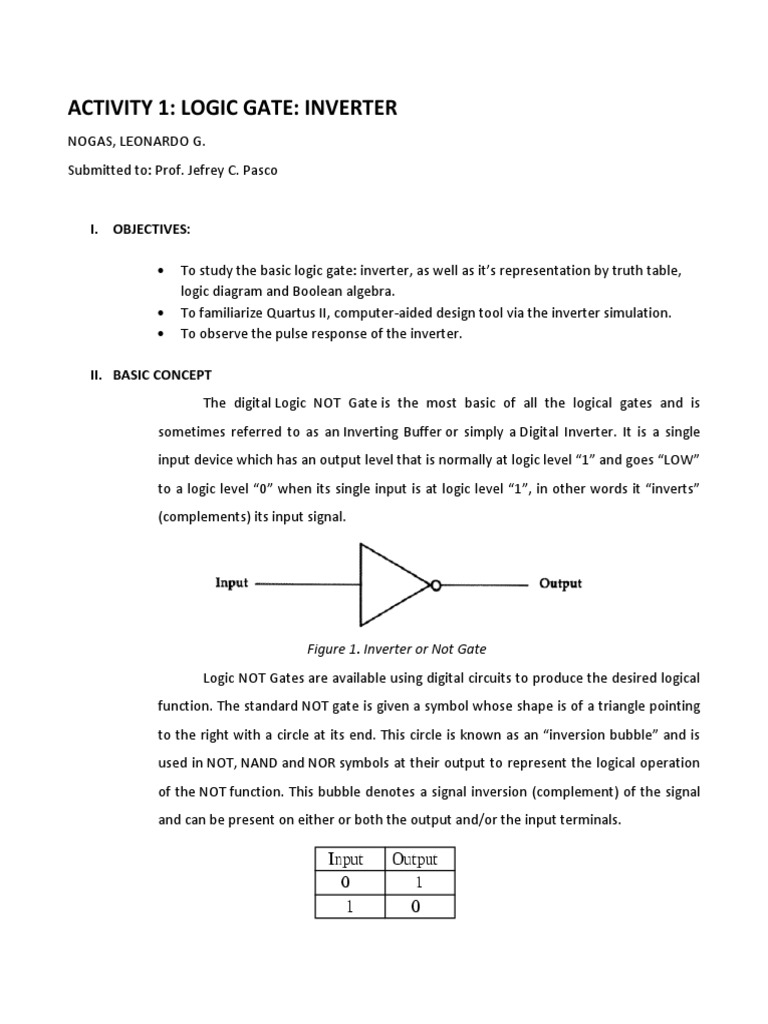 Logic NOT Gate PDF Logic Gate Power Inverter