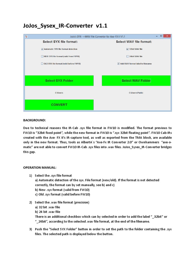 jojos sysex ir-converter v1.1 download