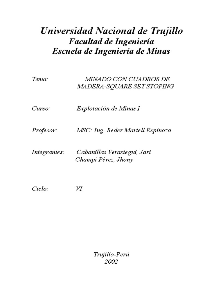 Minado Con Cuadros de Madera - SQUARE SET STOPING | PDF | Minería ...