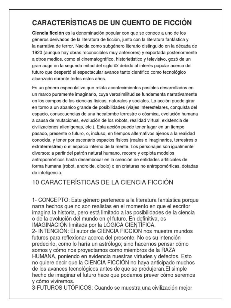 Características de Un Cuento de Ficción Ciencia ficción