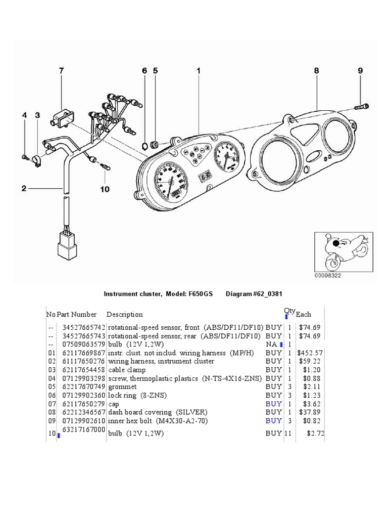 F650GS Instrument Cluster Parts List | PDF | Machines | Car
