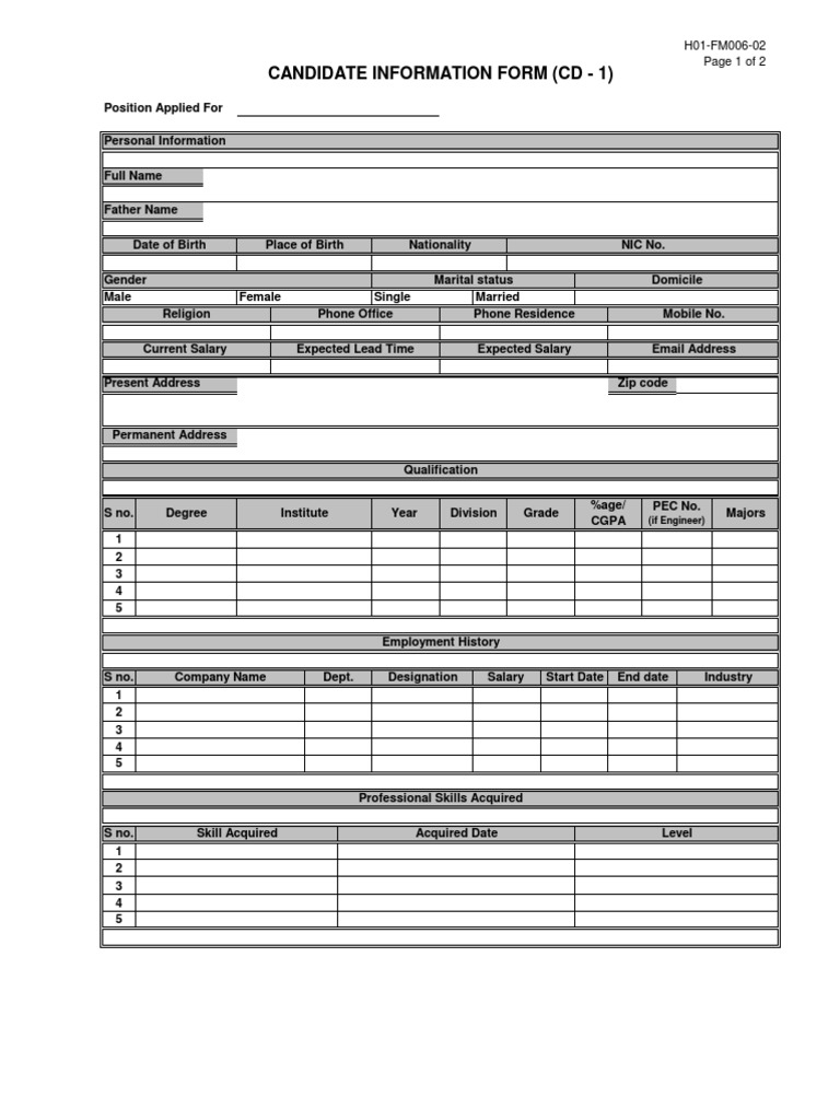 Candidate Information Form Template | PDF | Law