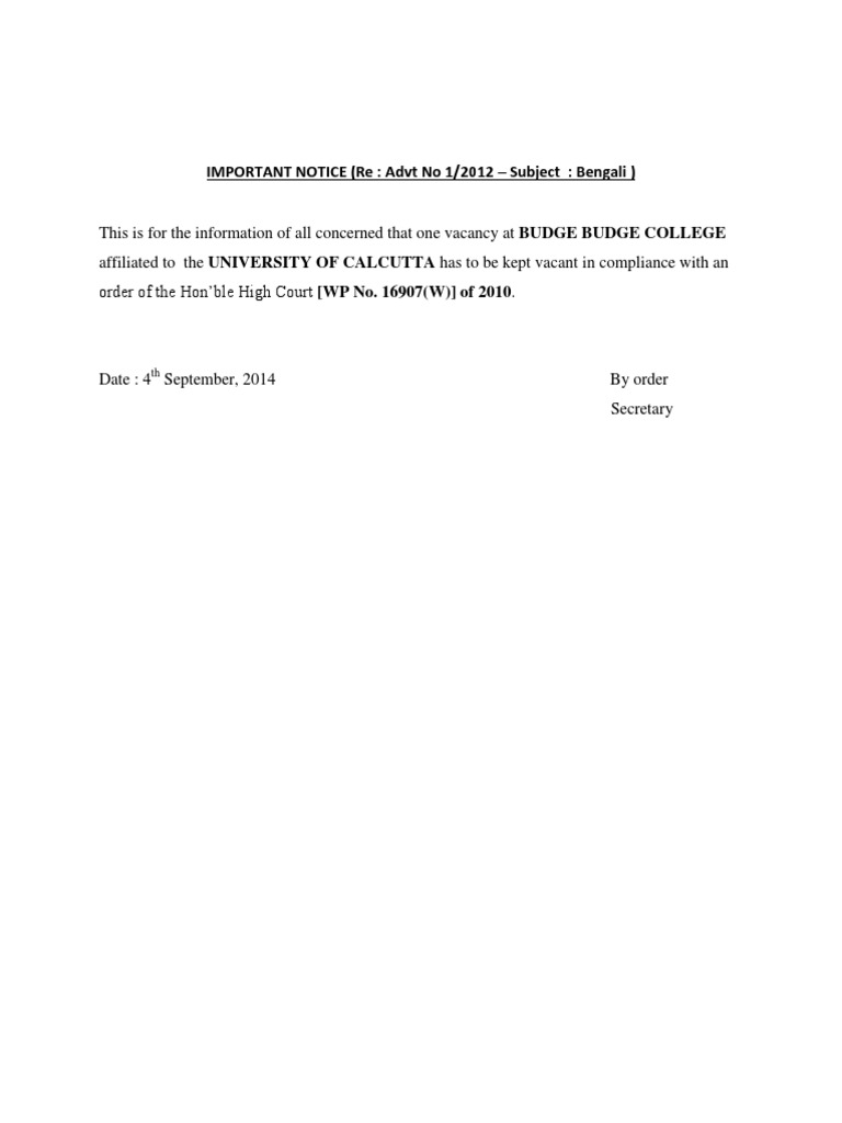 Important Notice For Bengali PDF PDF