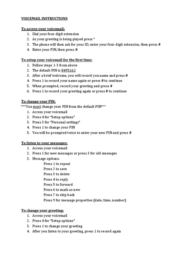 Voicemail Access and Setup Guide | PDF