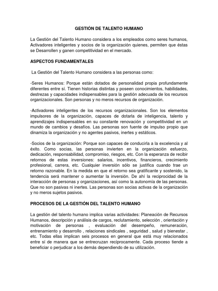 Claves de la Gestión del Talento Humano | PDF | Gestión del talento ...